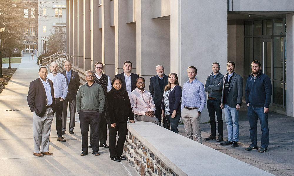 group photo outside a building