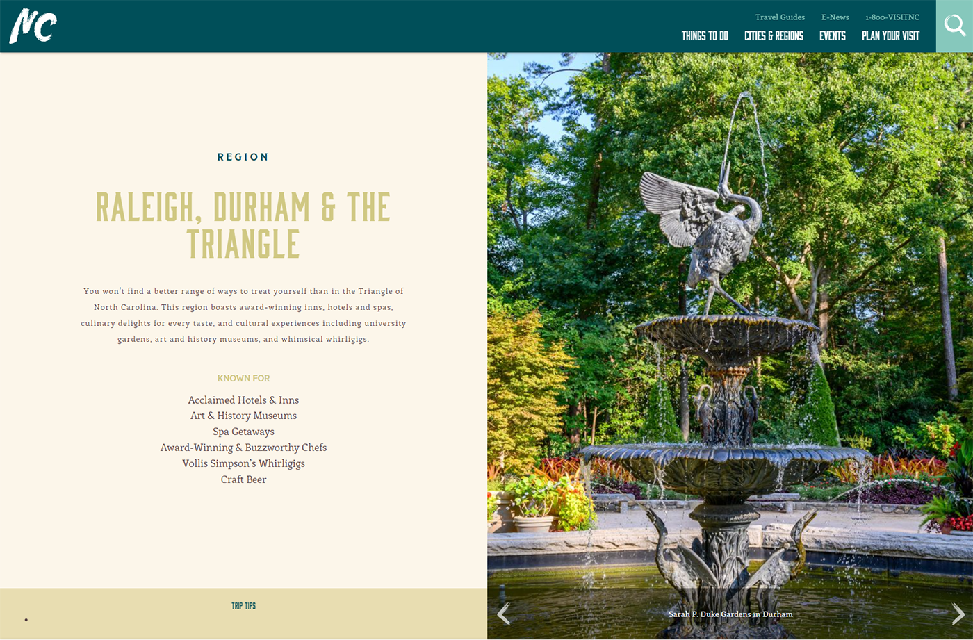 screenshot of visitNC website 