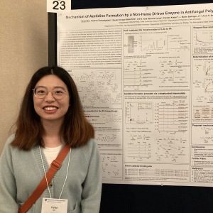 First author Ya-Nan Du, PhD, a former postdoc in Yokoyama Lab, presenting her poster on the work at the department retreat.